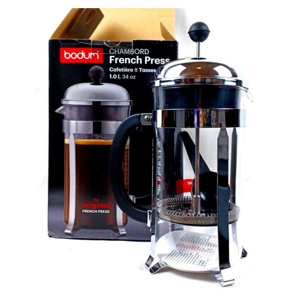 Bodum Chambord French Press Coffee Maker 8 Cup 1.0L Chrome Glass w/box